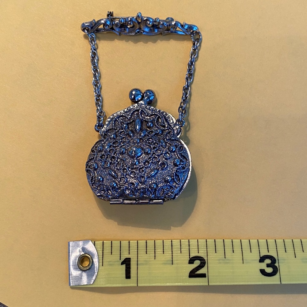 Vintage Silvertone Purse Pocketbook  Pin Opens - Picture 6 of 15